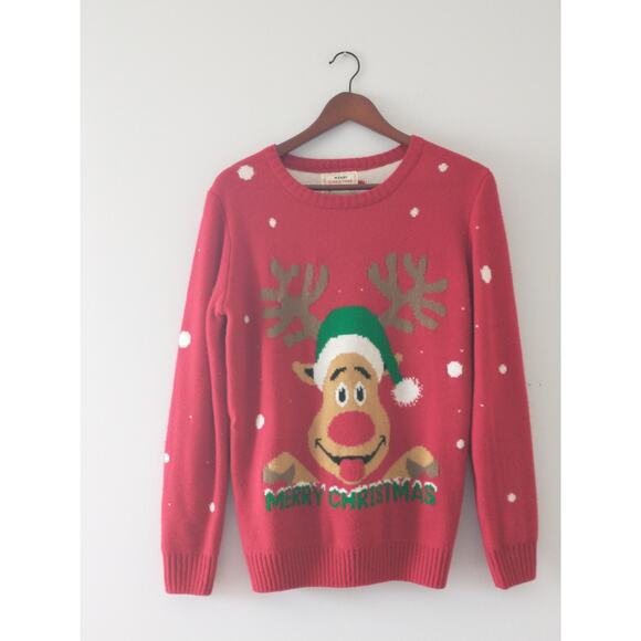 V28 Adult Unisex Merry Christmas Sweater Medium Reindeer Super Soft Ugly Sweater - Picture 2 of 7